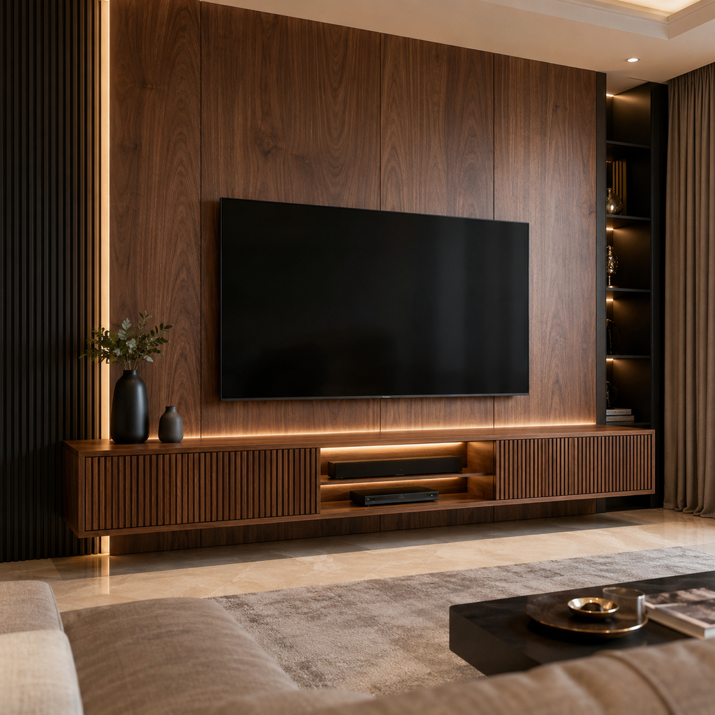 [RG-LIV-TV-001] Royal Walnut Floating TV Unit
